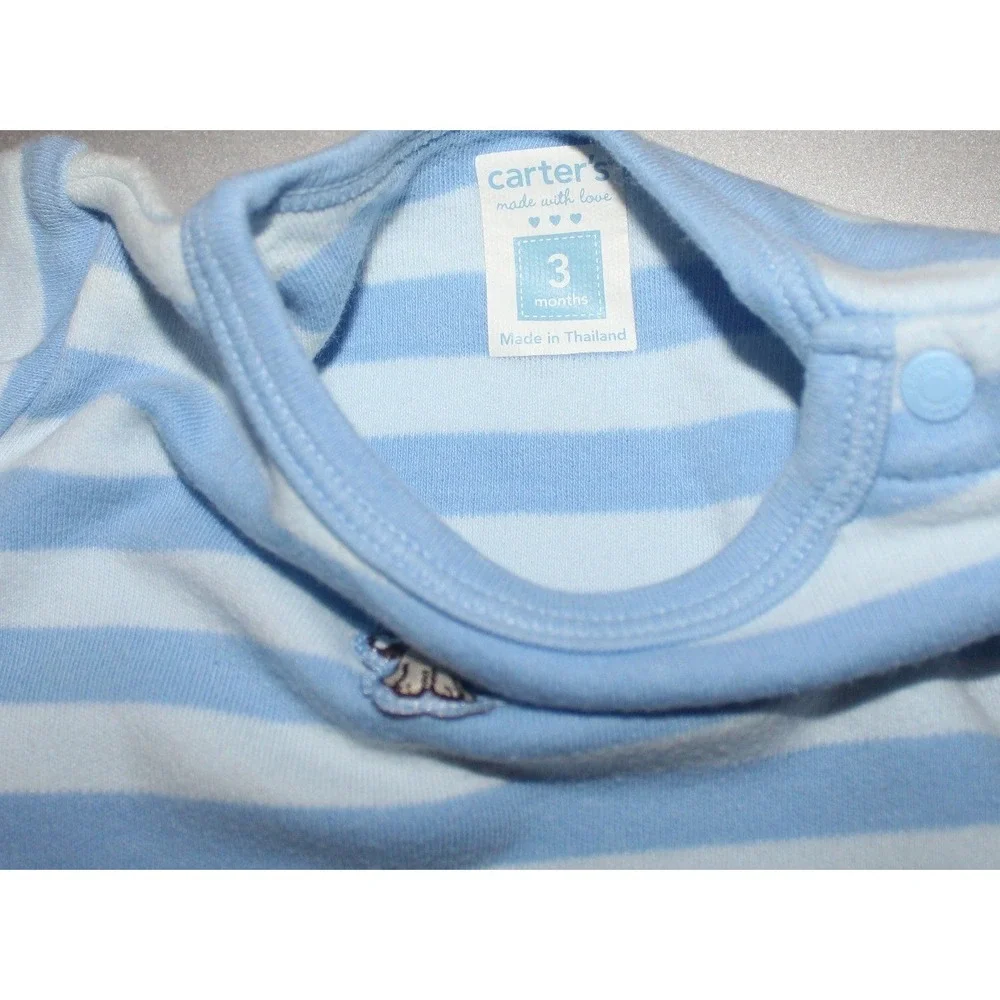 Carters Baby Essentials Boy 3 Month Bodysuit Pants Lot Blue Grey 4 Piece Set